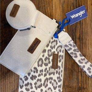 Wrangler Cream and Leopard Print Wallet Set